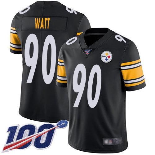 Men Pittsburgh Steelers Football #90 Limited Black T J Watt Home 100th Season Vapor Untouchable Nike NFL Jersey->youth nfl jersey->Youth Jersey